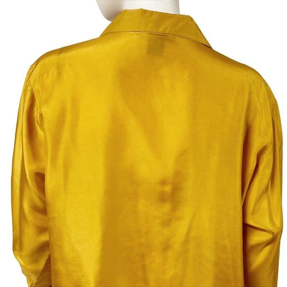 Vintage Mustard Silk Button Front Shirt Bow Details Daniel Caron Size S Small - Picture 6 of 9